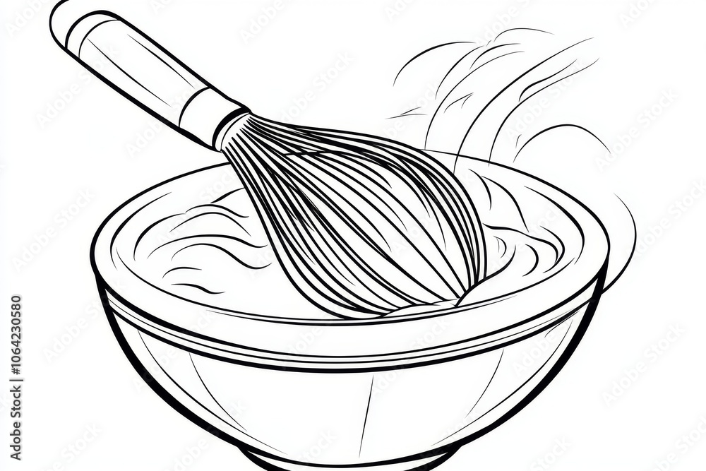 Poster Minimalist outline of a whisk mixing in a bowl, with simple, flowing lines to represent the smooth motion of blending