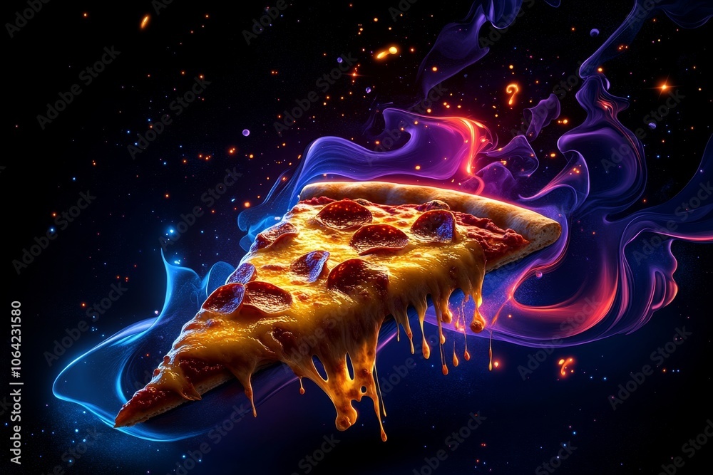 Poster pixel art of a slice of pizza with bubbling cheese, using bright, nostalgic colors in a retro style 