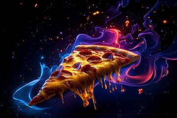 Pixel art of a slice of pizza with bubbling cheese, using bright, nostalgic colors in a retro style that evokes craving