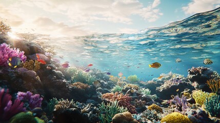 Naklejka premium Underwater Splendor: Coral Reefs and Tropical Fish in 4K UHD