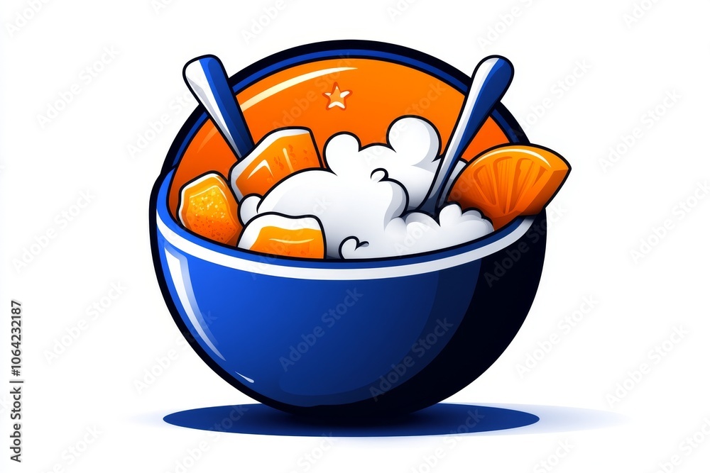 Poster simple illustration of a bowl with ingredients and a spoon, capturing the concept of mixing in a min