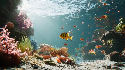Obraz premium Underwater Splendor: Coral Reefs and Tropical Fish in 4K UHD