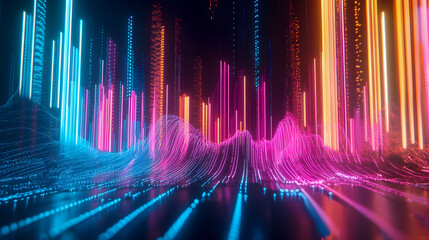 Fototapeta premium Colorful Wave Patterns with Neon Lights Effect