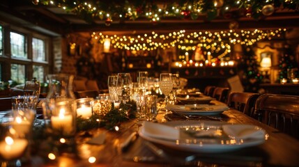 Obraz premium Cozy Christmas Dinner Table with Warm Lights