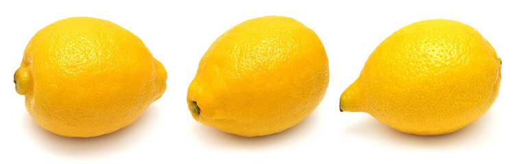 Collection one lemon macro isolated on white background. Citrus, fresh fruit