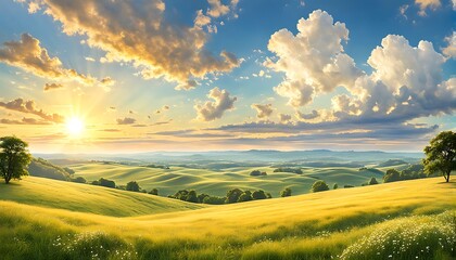 Obraz premium landscape with green field and blue sky