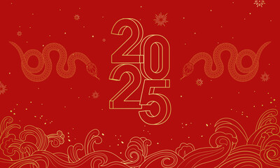 Chinese 2025 Year of the Snake festive red poster background	