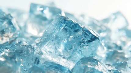 Chunks of clear ice float atop shimmering water, creating bubbles and dazzling reflections under soft lighting, evoking a refreshing and serene atmosphere for relaxation.