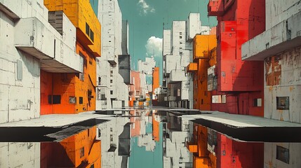 Explore vibrant urban landscapes reflected in water