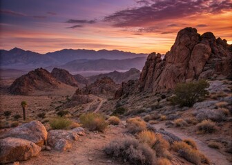 Rugged Rocky Desert Landscape at Dusk with Vibrant Colors Showcasing Nature's Raw Beauty and Wonder