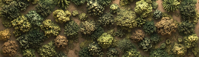 Aerial View of Lush, Varied Foliage in a Dense Forest