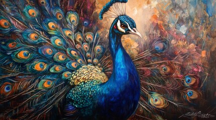 Obraz premium close-up of a peacock displaying its colorful feathers