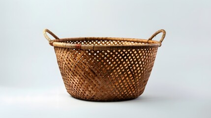 Fototapeta premium empty cane basket or tokri in hindi and topli in marathi, isolated over white background.