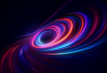 A swirling vortex of vibrant, glowing colors against a dark background.
