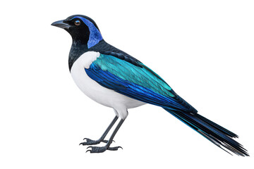 Fototapeta premium Blue and white bird with long tail isolated transparent background on transparent background