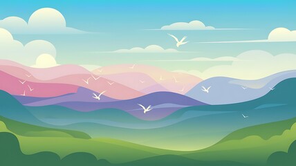 Fototapeta premium A Scenic View of Mountains, Clouds, and Birds in Flight