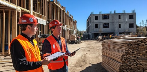 Construction Workers Inspecting a Building Site