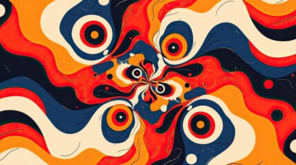 Fototapeta premium Abstract Psychedelic Art with Wavy Lines and Circular Eyes