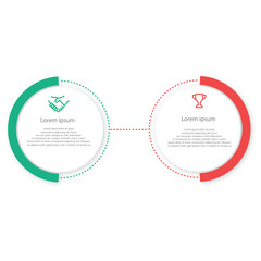 Business info template. 2 Steps timeline journey. Process diagram, 2 options on white background.