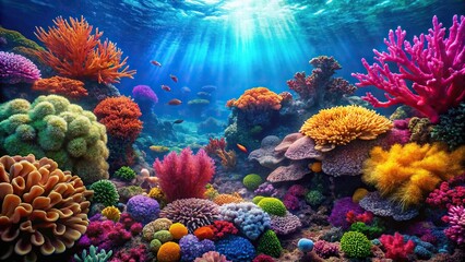 Obraz premium Coral and slime together in a colorful coral reef, sea creatures, marine biodiversity, underwater, aquatic plants