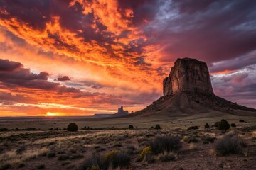 Vibrant Sunset Sky Painted with Fiery Orange and Deep Hues Over a Scenic Landscape at Dusk