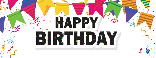 Happy birthday vector transparent background. colorful happy birthday border frame with confetti