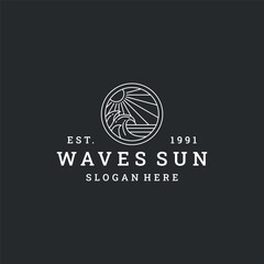 Waves sun logo vector hipster vintage icon illustration