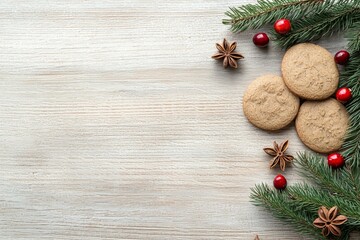 A white background with three cookies and some red berries
