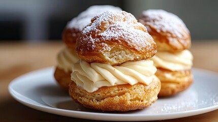 Cream Puffs with Vanilla Cream and Powdered Sugar