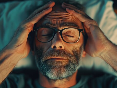 Middle-aged Man in Deep Thought, Surrounded by Darkness