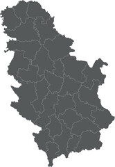 Vector regional blank map of Serbia with districts or territories and administrative divisions. Editable and clearly labeled layers.