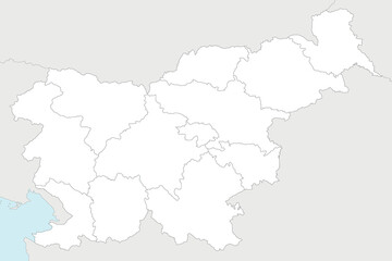 Vector blank map of Slovenia with statistical regions and administrative divisions, and neighbouring countries and territories. Editable and clearly labeled layers.
