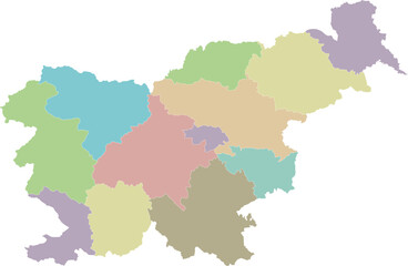 Vector blank map of Slovenia with statistical regions or territories and administrative divisions. Editable and clearly labeled layers.