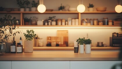 Zero-waste lifestyle habits with vibrant sustainable products, sleek modern kitchen, soft lighting, clean design