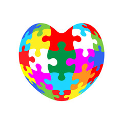 Puzzle heart shape design. Colorful vector isolated on white background.