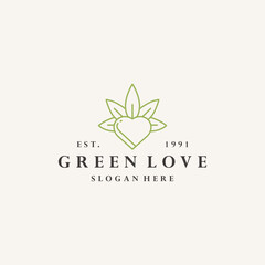 Green love logo vector hipster vintage icon illustration