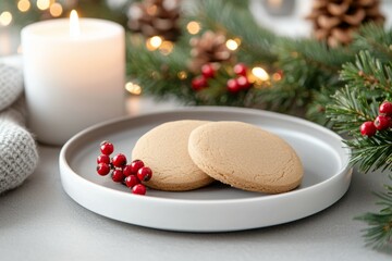 A plate of cookies with berries on top of a white plate