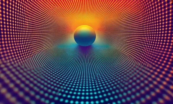 Spherical object in vibrant digital matrix pattern with ai generated.
