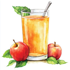 Apple juice watercolor clipart illustration