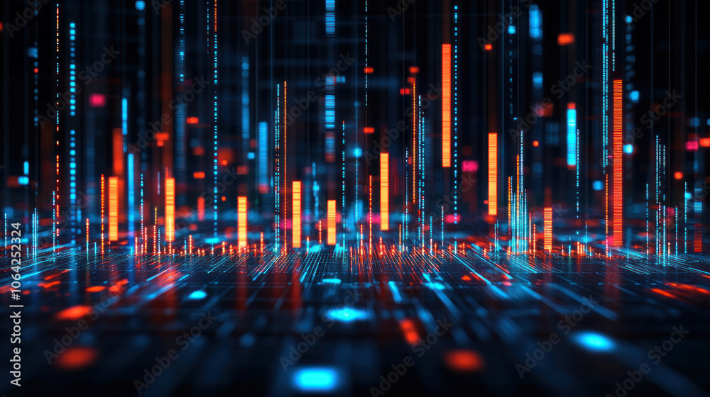 Poster a computer generated image of a cityscape with many different colored lines. the image is full of br