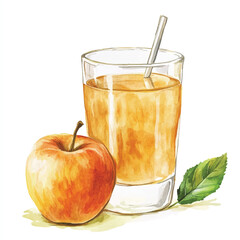 Apple juice watercolor clipart illustration