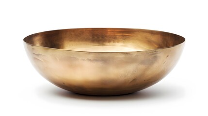empty crockery - New brass or gold bowl over white background. 