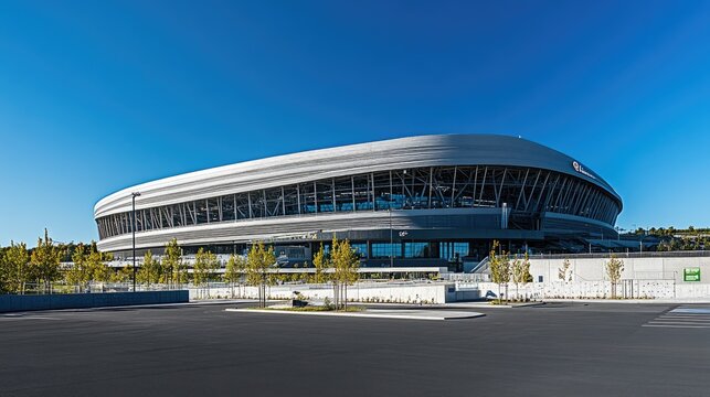 Modern Stadium Architecture Against Clear Sky