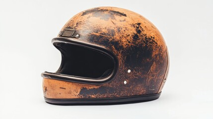 Fototapeta premium Vintage Leather Motorcycle Helmet on White Background