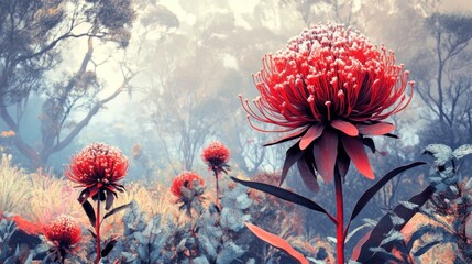 Enchanted Forest with Red Flowers