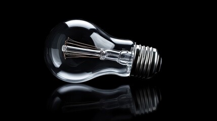 The elegant curves of a vintage light bulb catch the light, showcasing its intricate filament design. The reflective surface enhances the artful glow against a deep black backdrop.