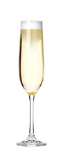 Champagne in glass isolated on white. Sparkling wine