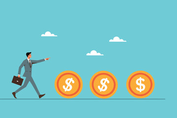 smart businessman standing confidently directing the speed of rotating dollar bills