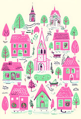 Fototapeta premium Holidays Card Village