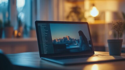 Laptop screen displaying an online course with a virtual classroom interface, education technology concept.